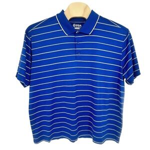 PGA Authentic Polo Shirt Mens XL Blue White Striped Performance Golfcore Preppy